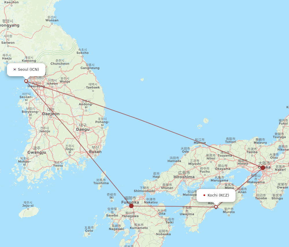 KCZ to ICN flights and routes map