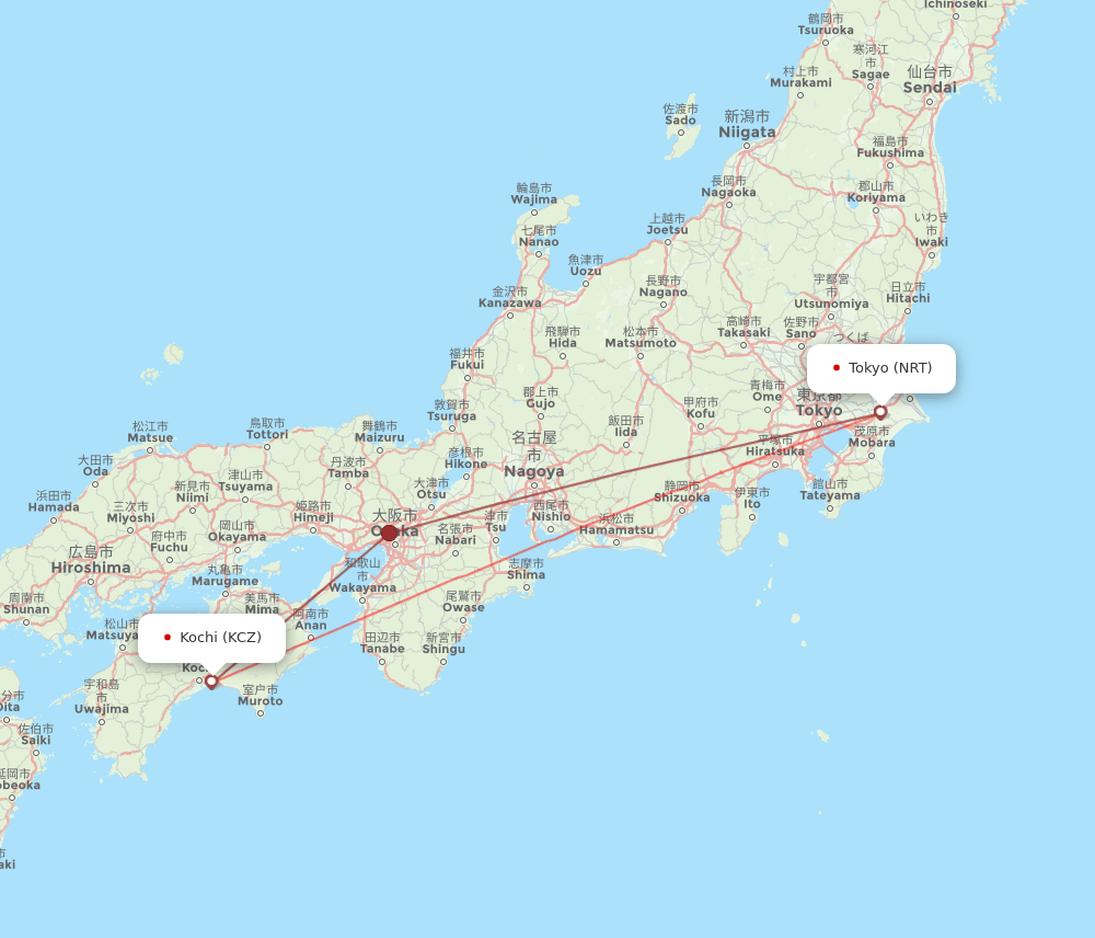 KCZ-NRT flight routes