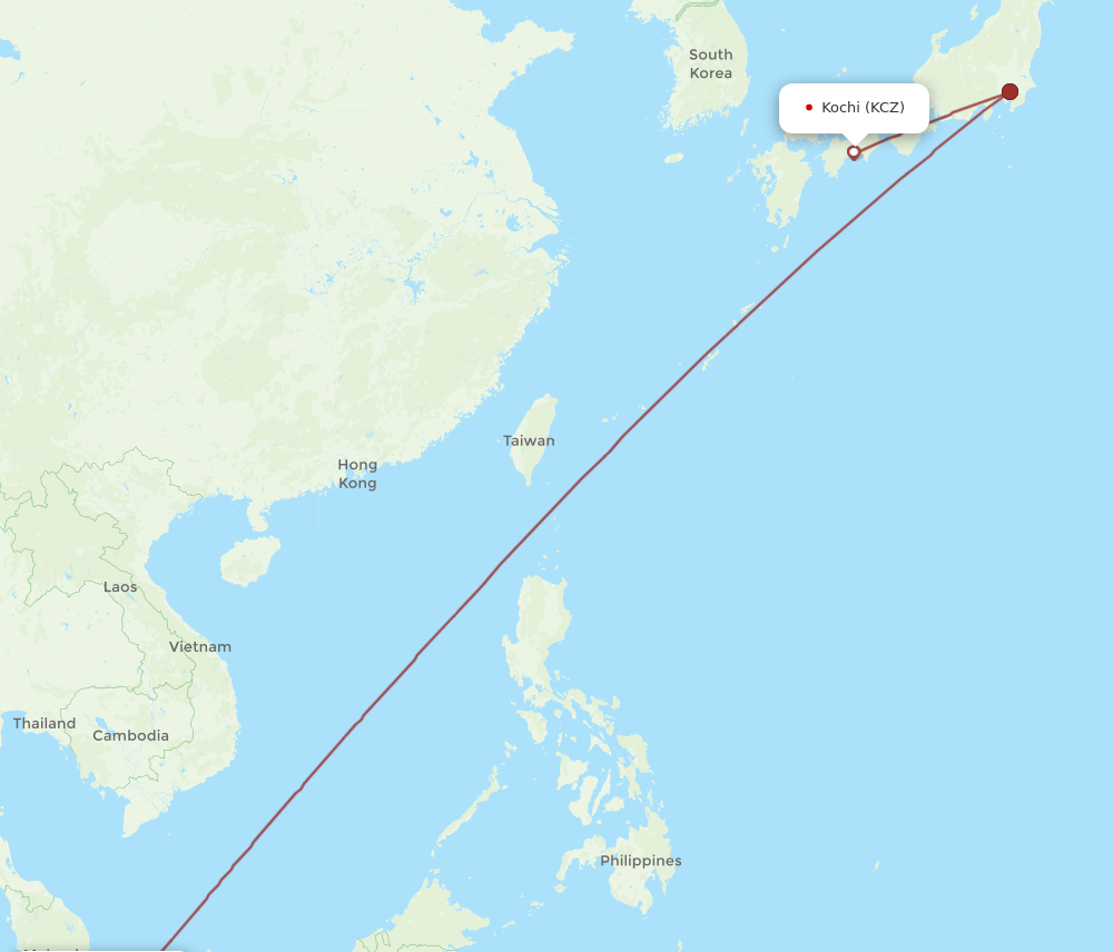 KCZ to SIN flights and routes map