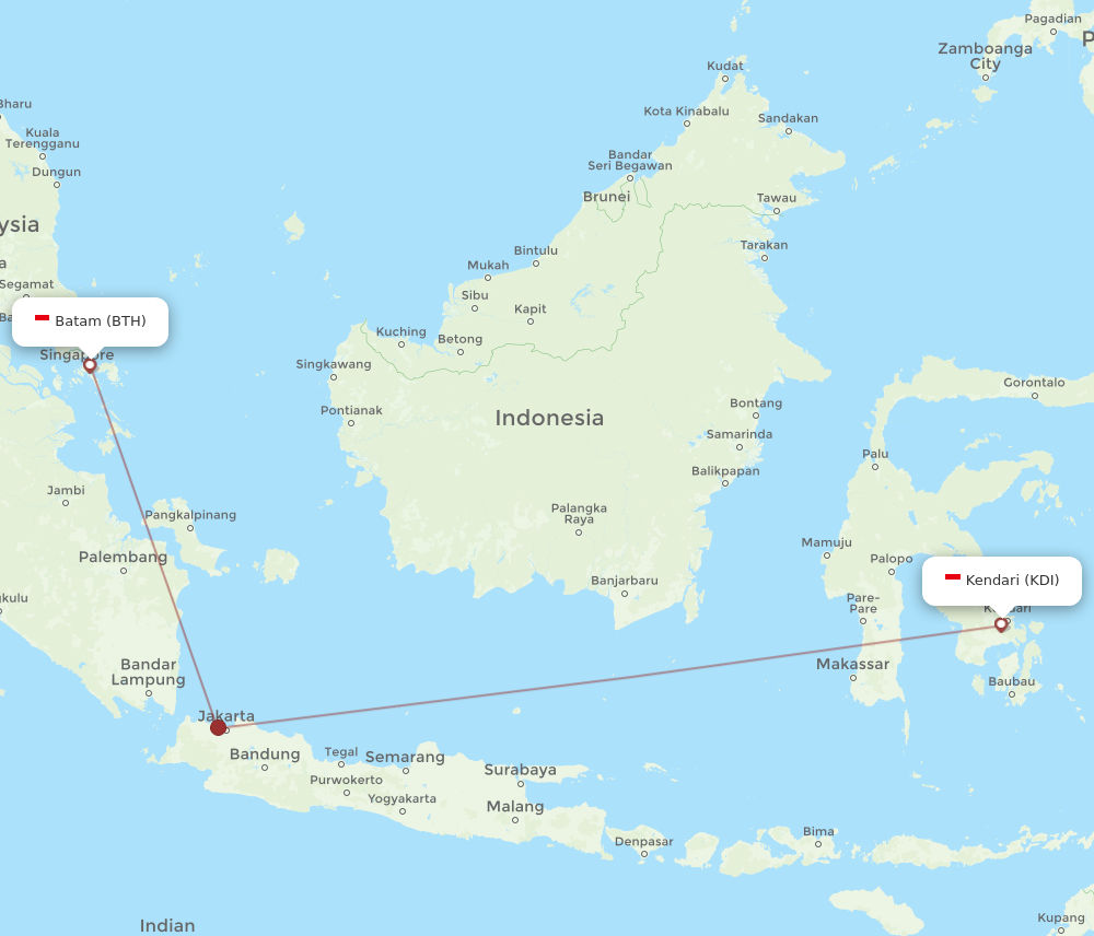 KDI to BTH flights and routes map