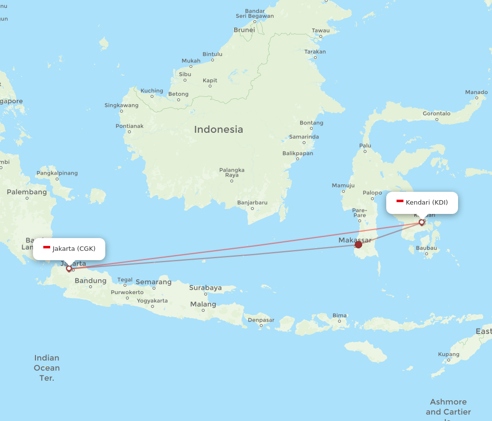 KDI to CGK flights and routes map