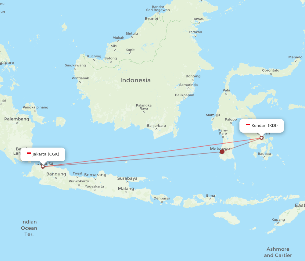 KDI-CGK flight routes