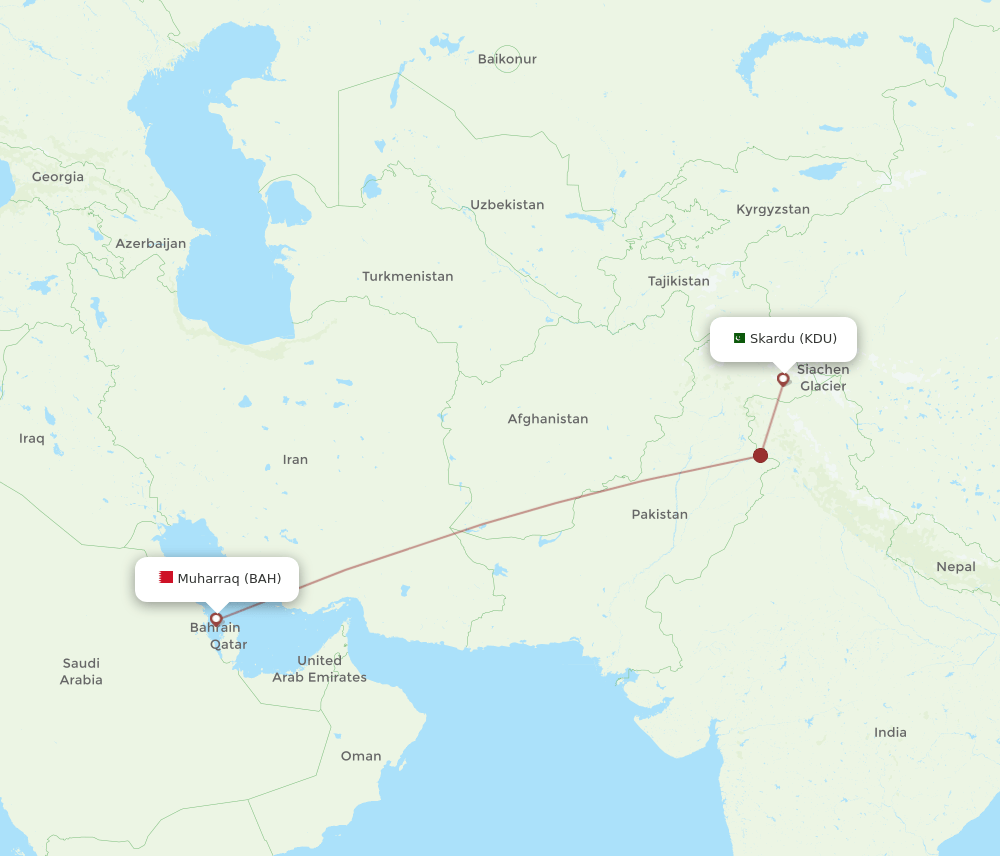 KDU to BAH flights and routes map