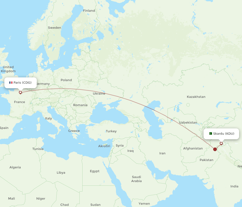 KDU-CDG flight routes