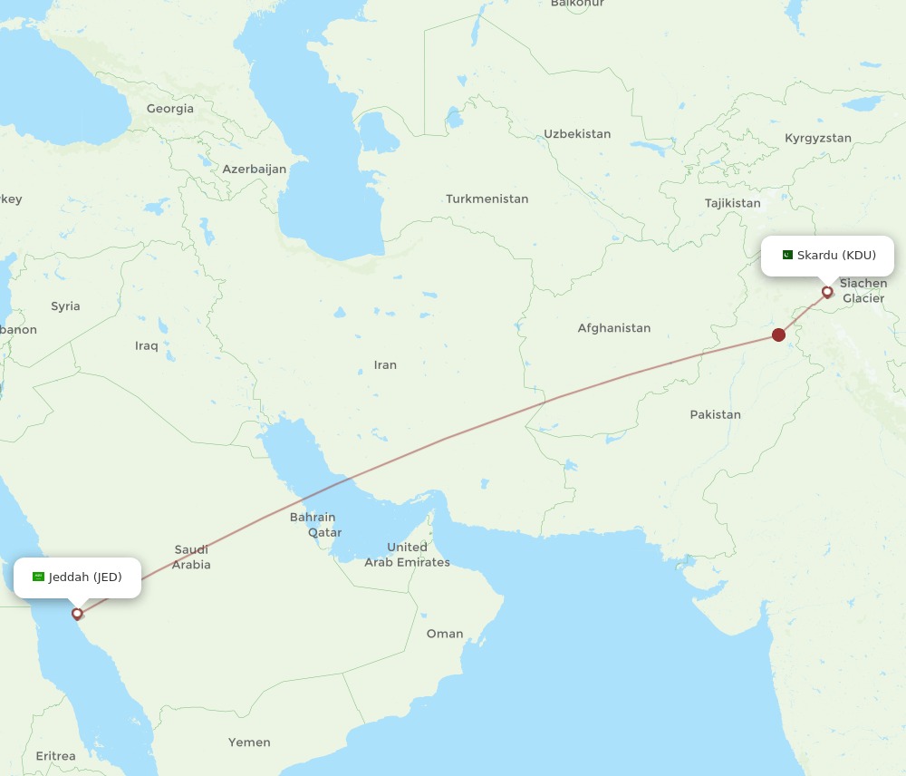 KDU-JED flight routes