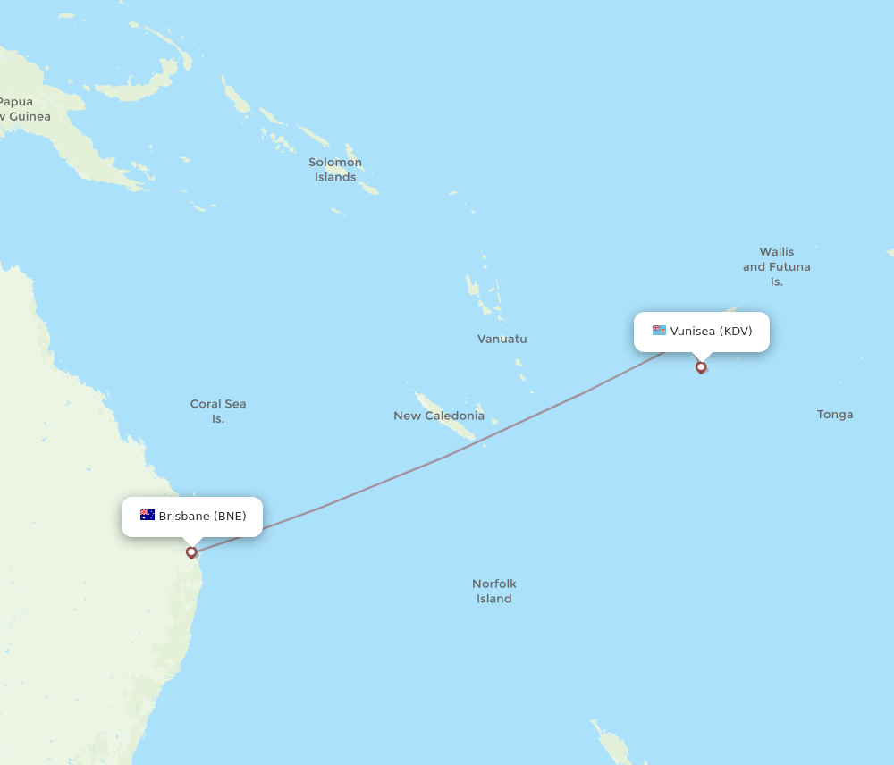 KDV-BNE flight routes