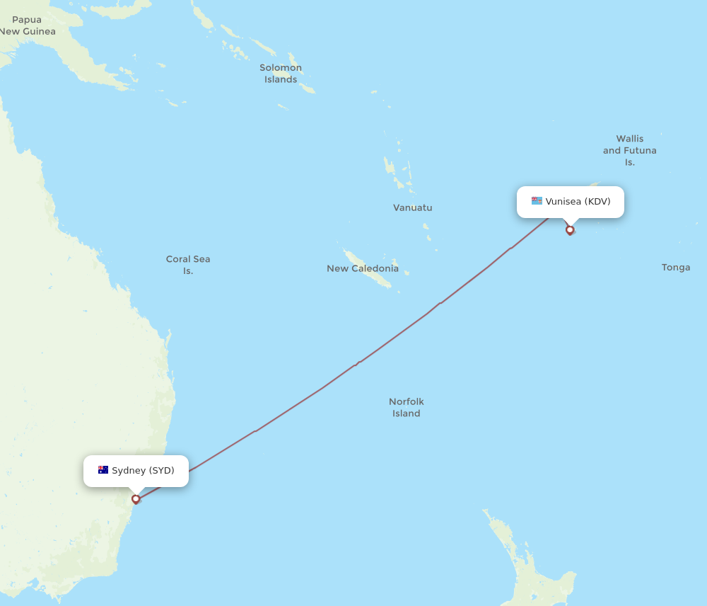 KDV to SYD flights and routes map