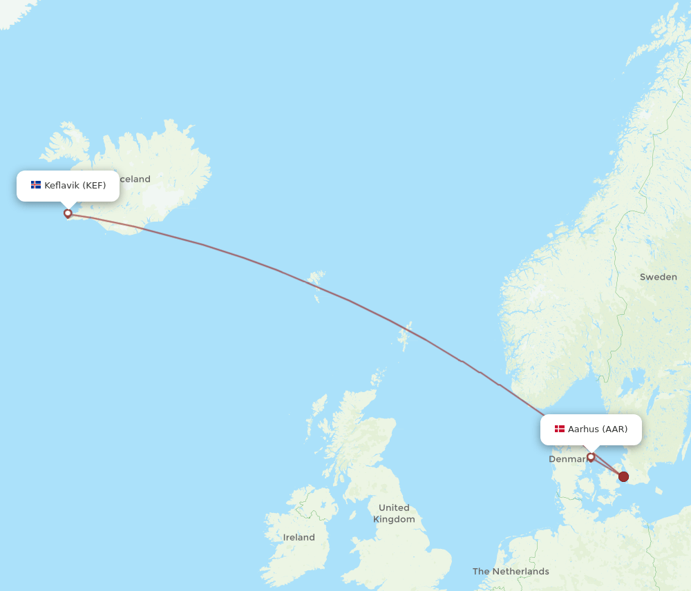 KEF-AAR flight routes
