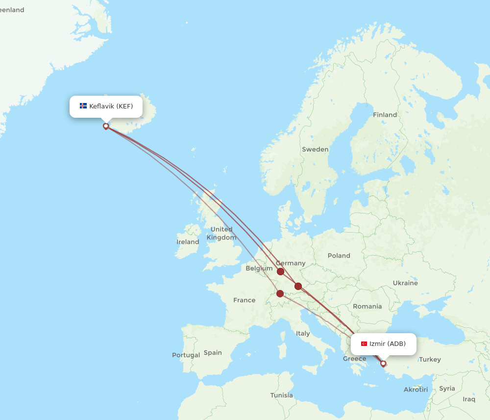 KEF-ADB flight routes