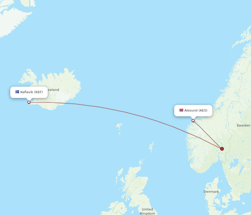 KEF to AES flights and routes map