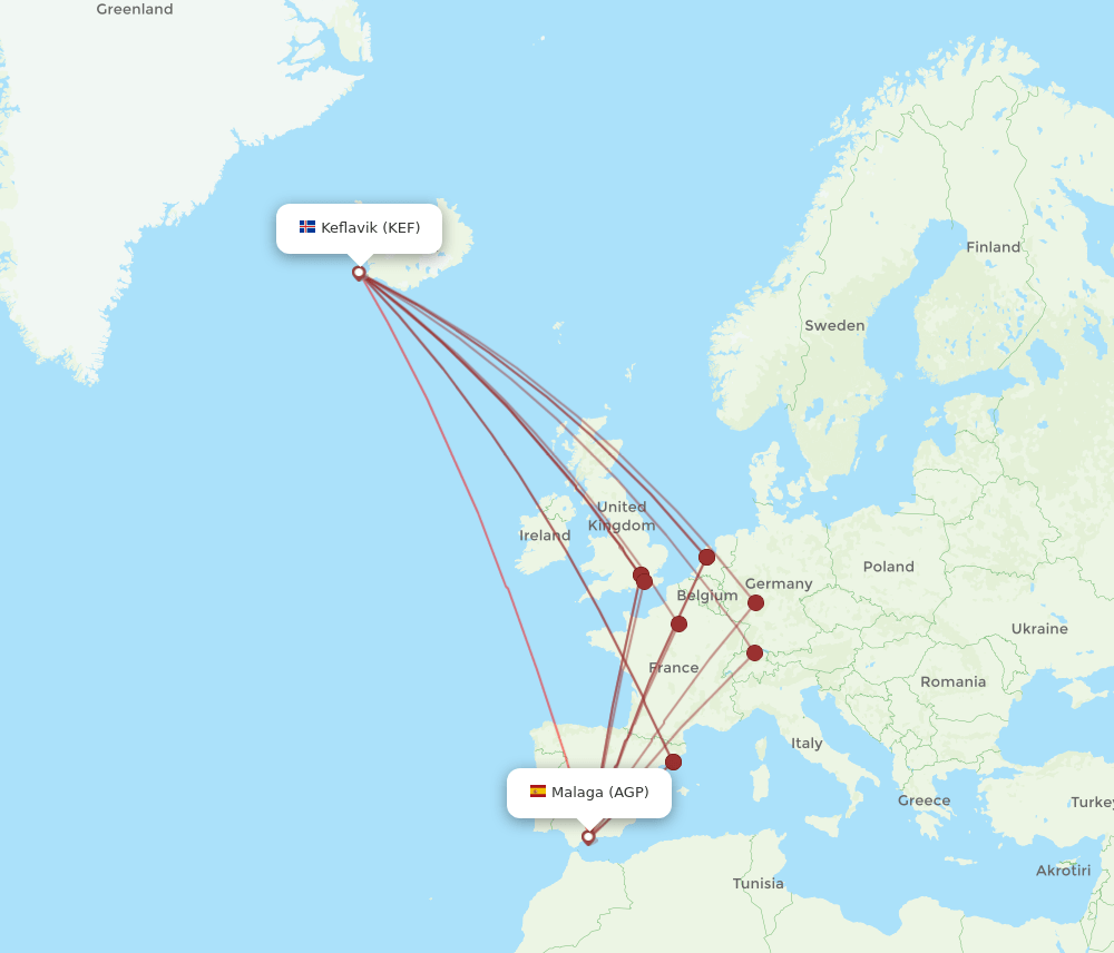 KEF-AGP flight routes