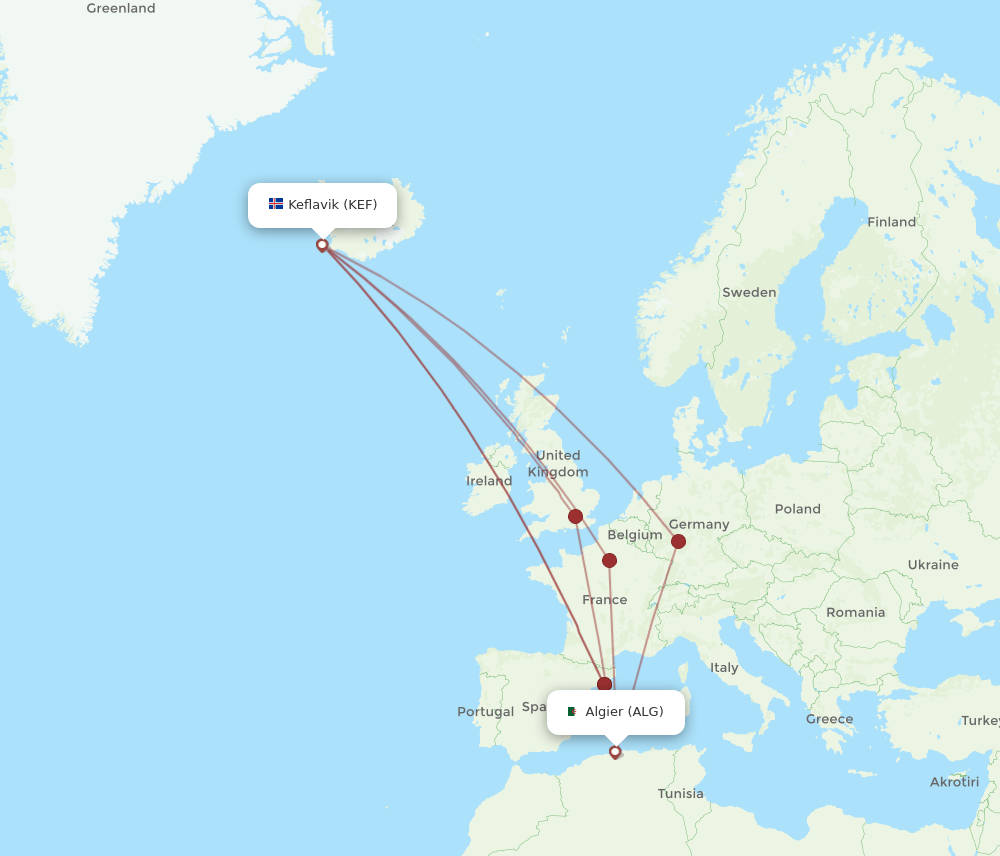 KEF-ALG flight routes