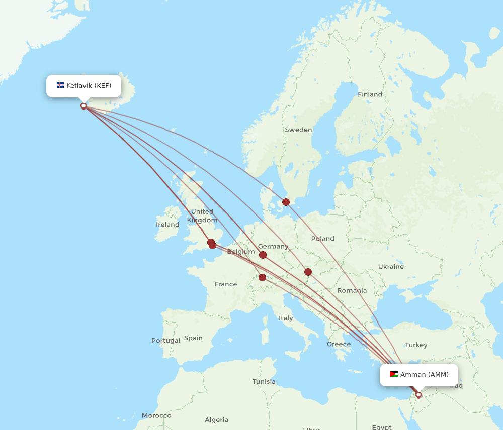 KEF-AMM flight routes