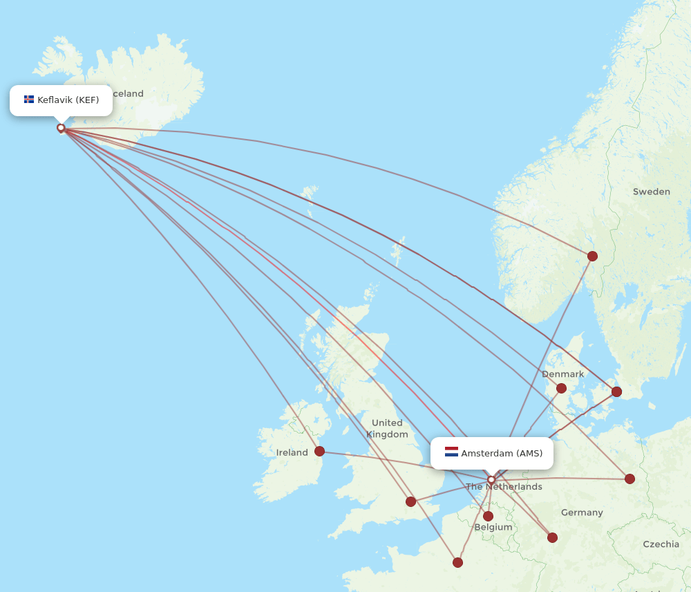 KEF to AMS flights and routes map