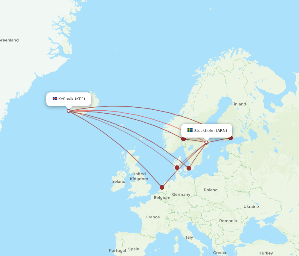 KEF to ARN flights and routes map