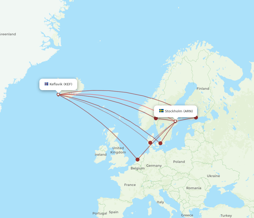 KEF-ARN flight routes