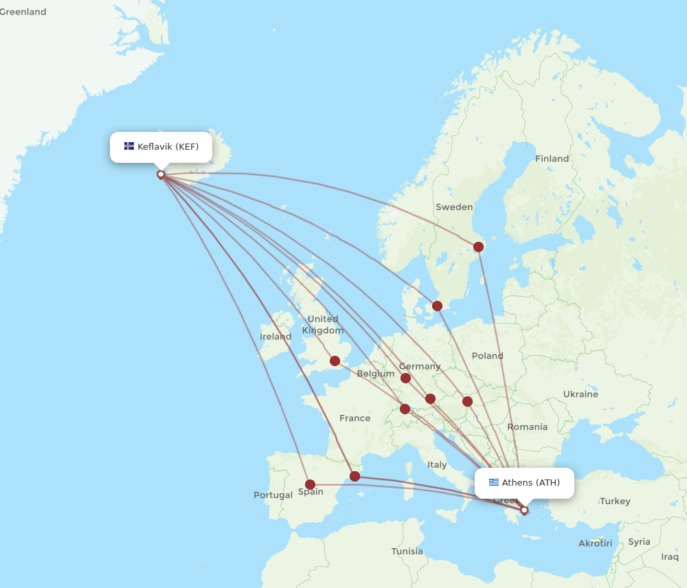 KEF-ATH flight routes