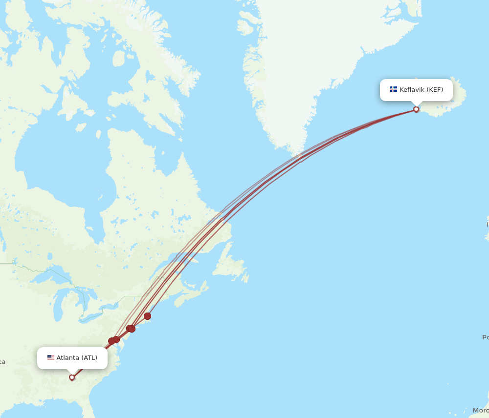 KEF to ATL flights and routes map