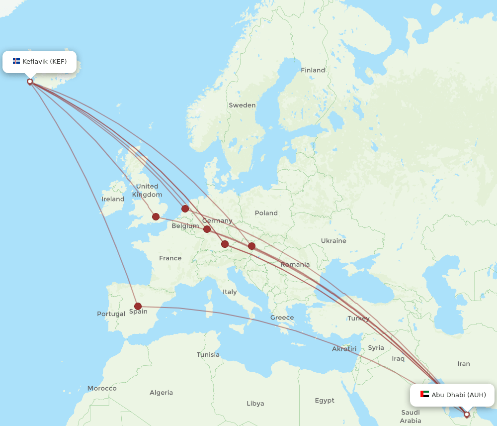 KEF-AUH flight routes