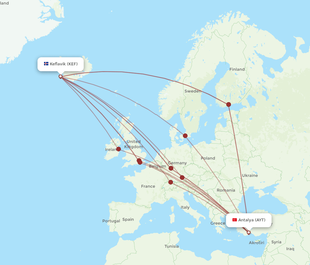 KEF-AYT flight routes