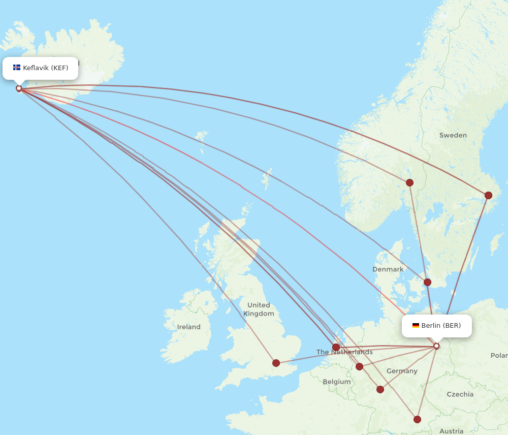 KEF to BER flights and routes map