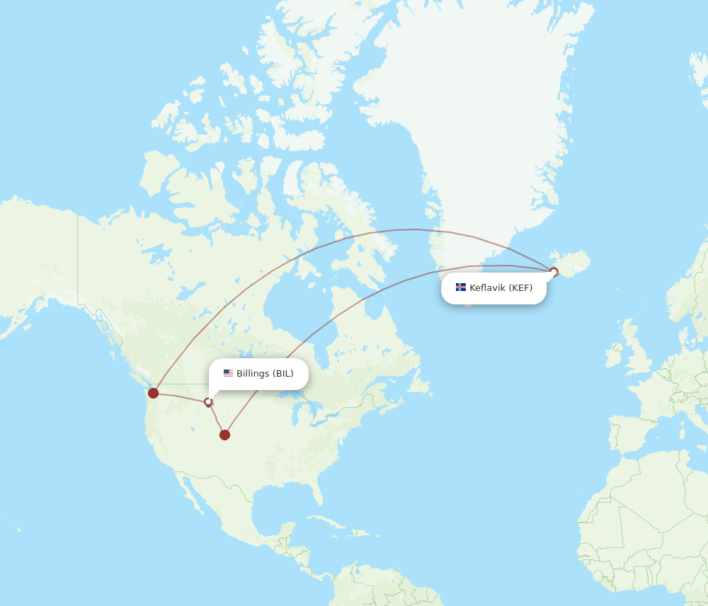 KEF-BIL flight routes