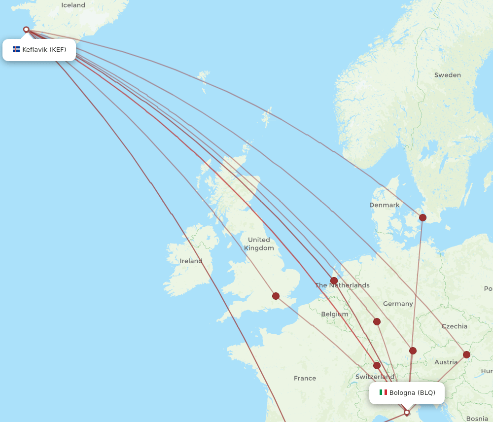 KEF-BLQ flight routes
