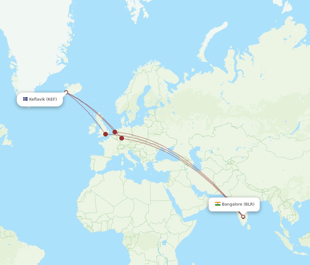 KEF-BLR flight routes