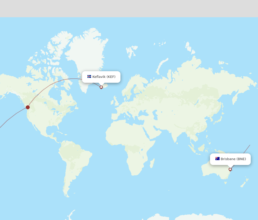 Reykjavik - Brisbane route map and flight paths