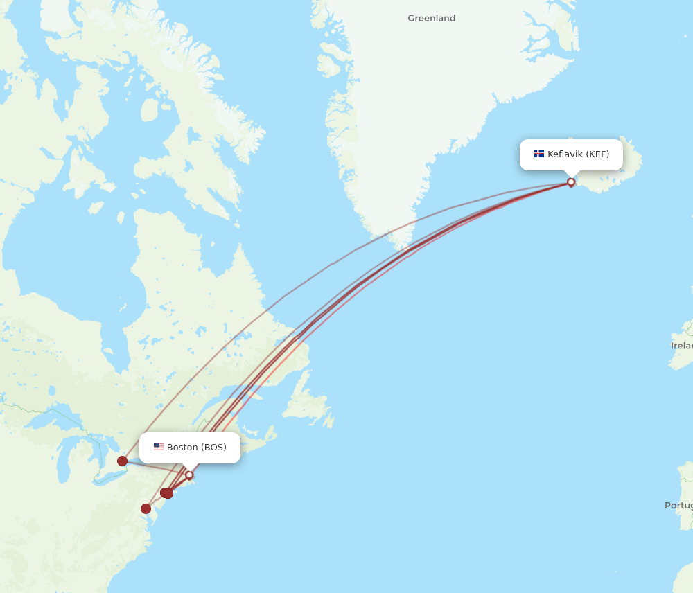 KEF-BOS flight routes