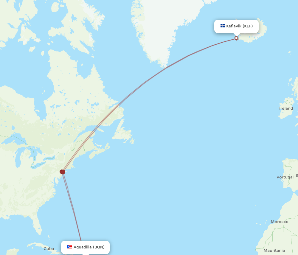 KEF-BQN flight routes