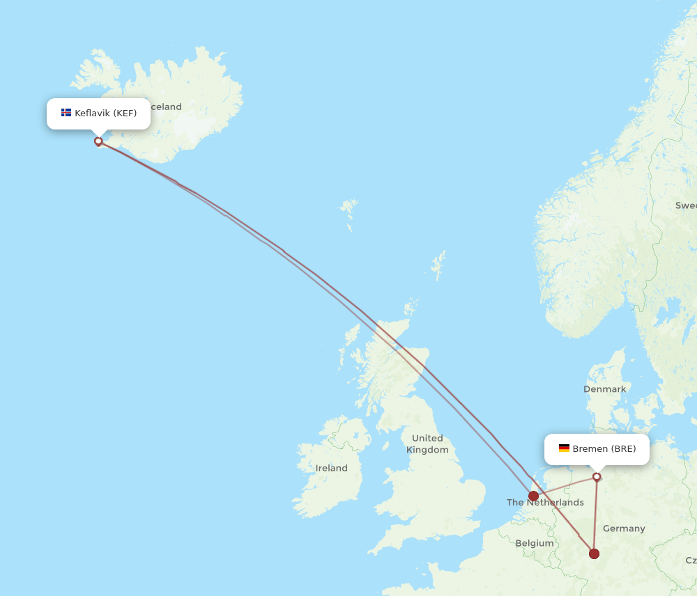 KEF-BRE flight routes