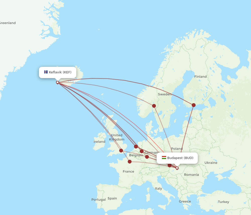KEF-BUD flight routes