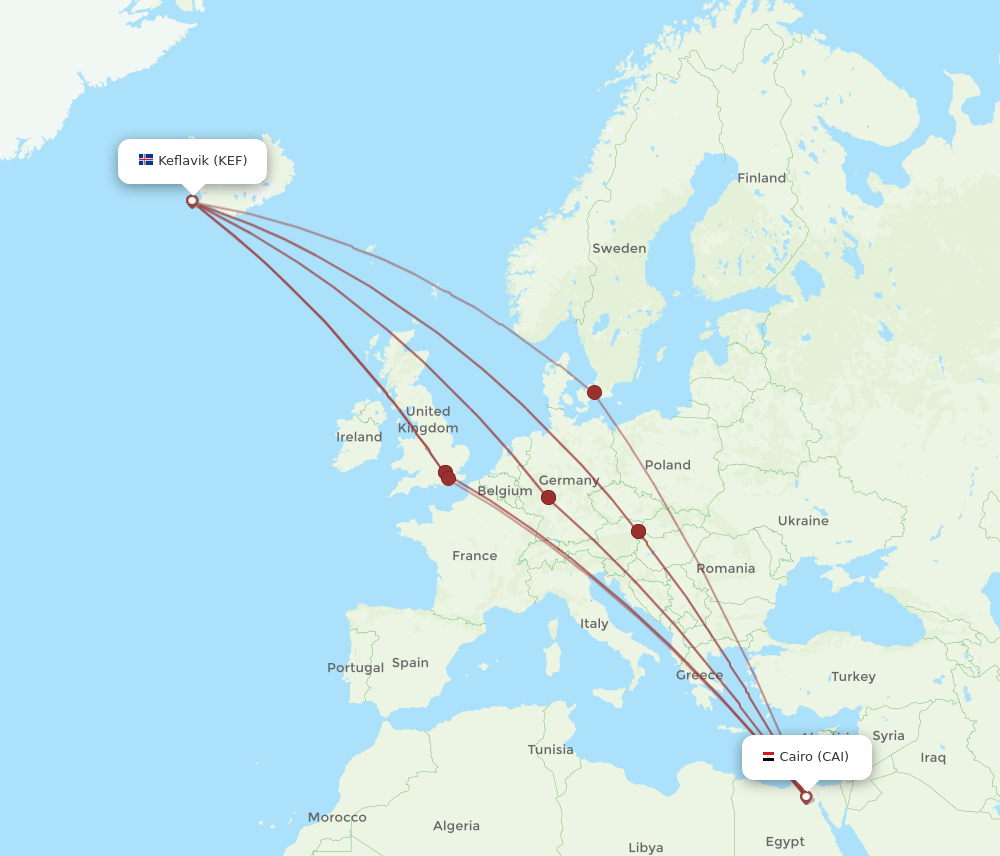 KEF-CAI flight routes