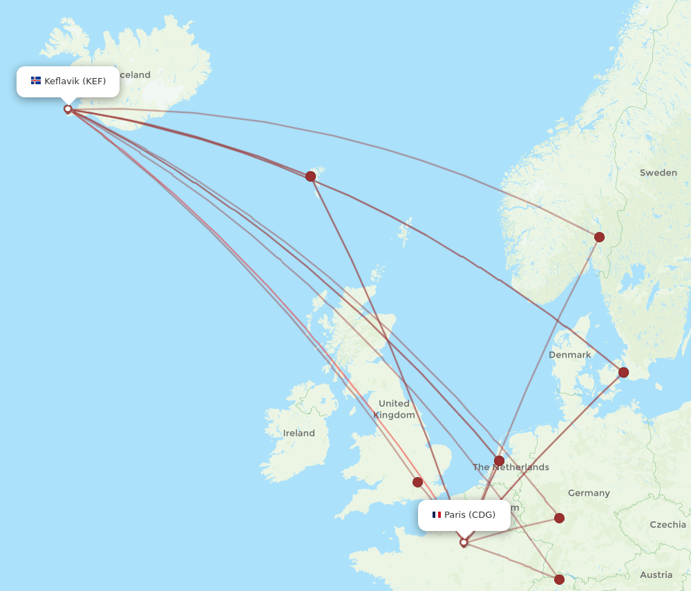 KEF-CDG flight routes