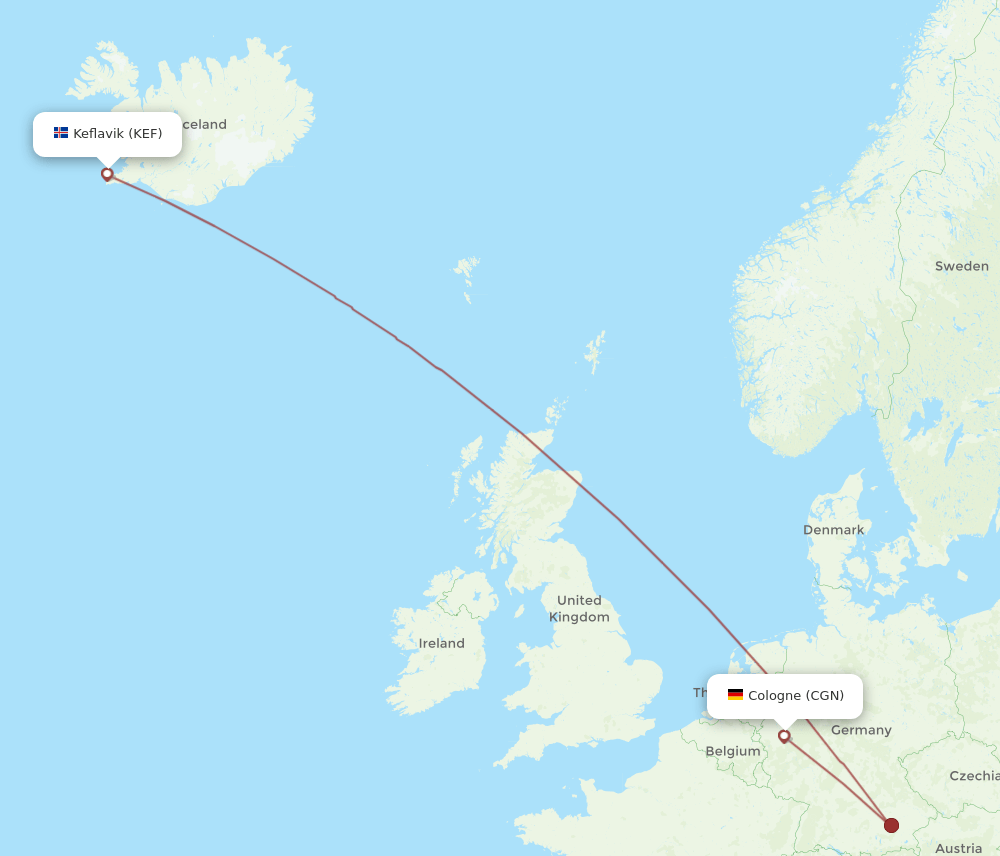 KEF-CGN flight routes