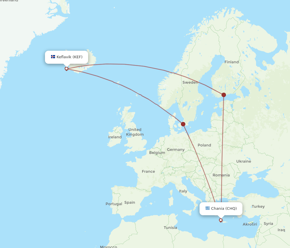 KEF-CHQ flight routes