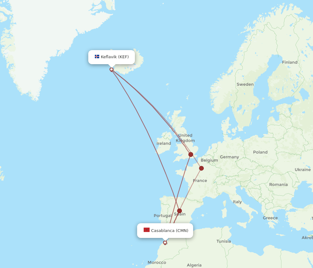 KEF-CMN flight routes