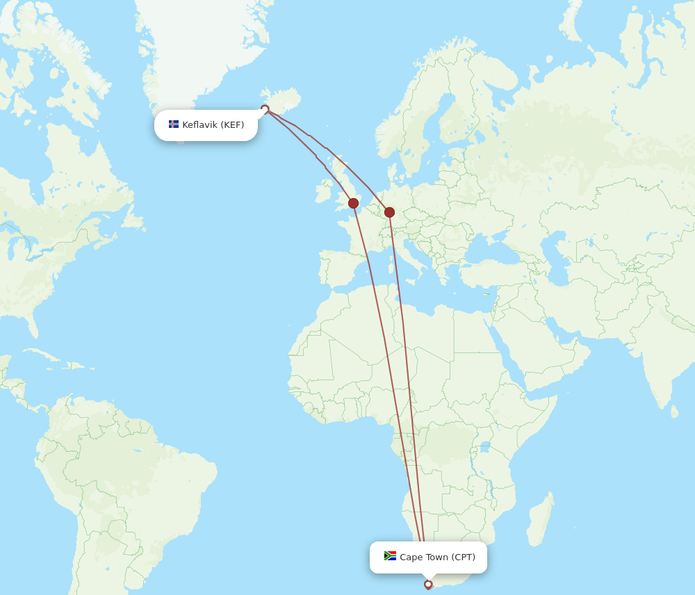 KEF-CPT flight routes