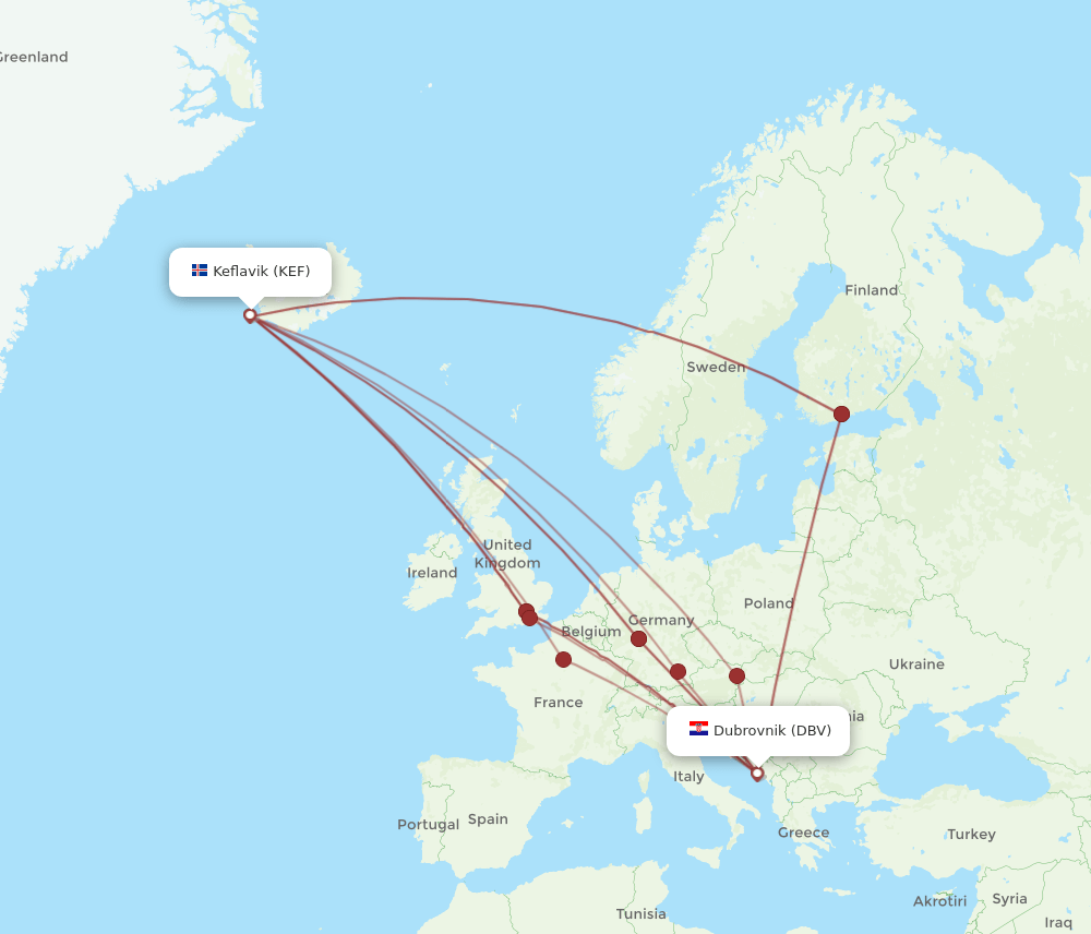 KEF-DBV flight routes