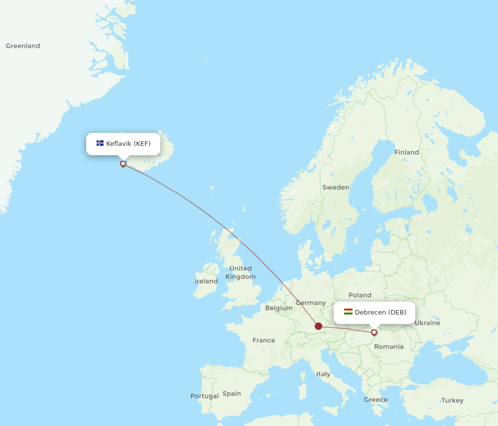 KEF-DEB flight routes