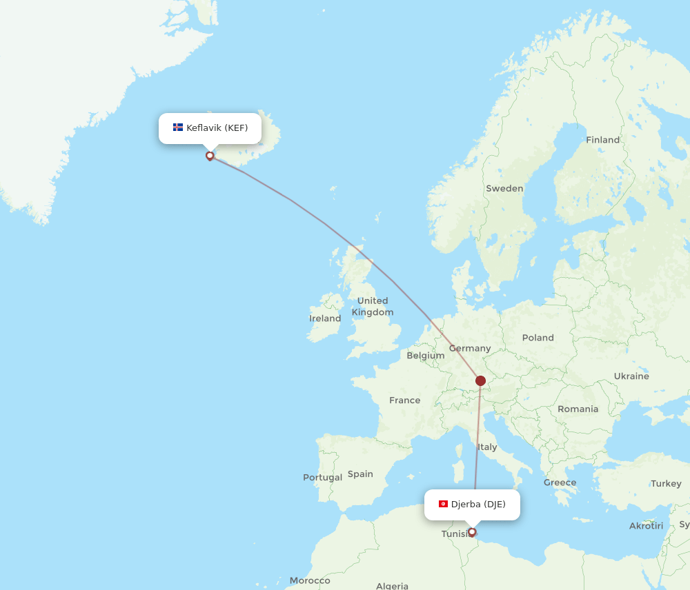 KEF-DJE flight routes