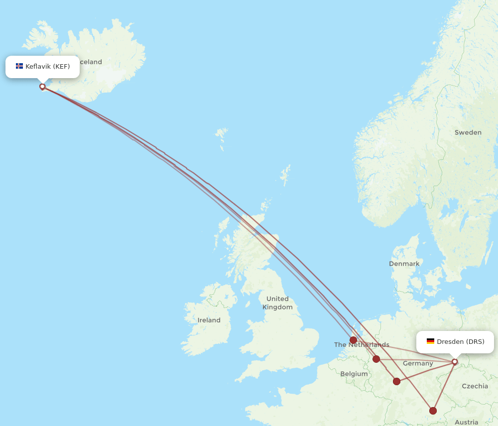 KEF-DRS flight routes