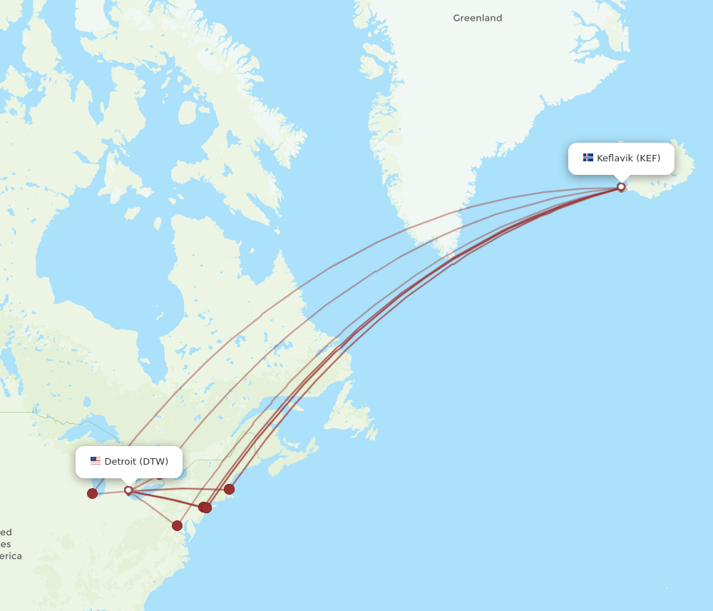 KEF-DTW flight routes