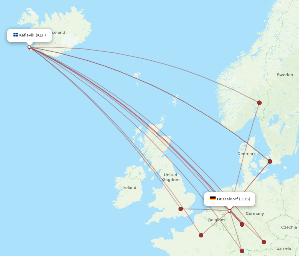 KEF-DUS flight routes