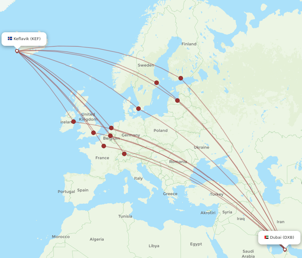 KEF-DXB flight routes