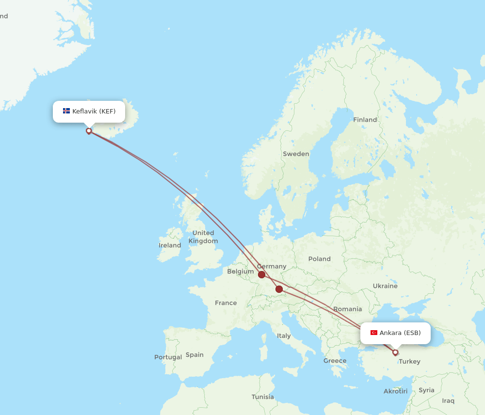 KEF-ESB flight routes