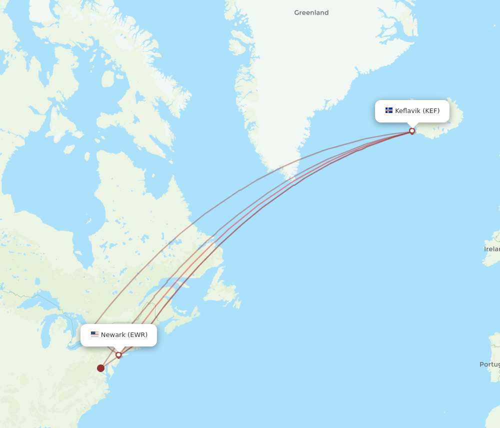 KEF-EWR flight routes