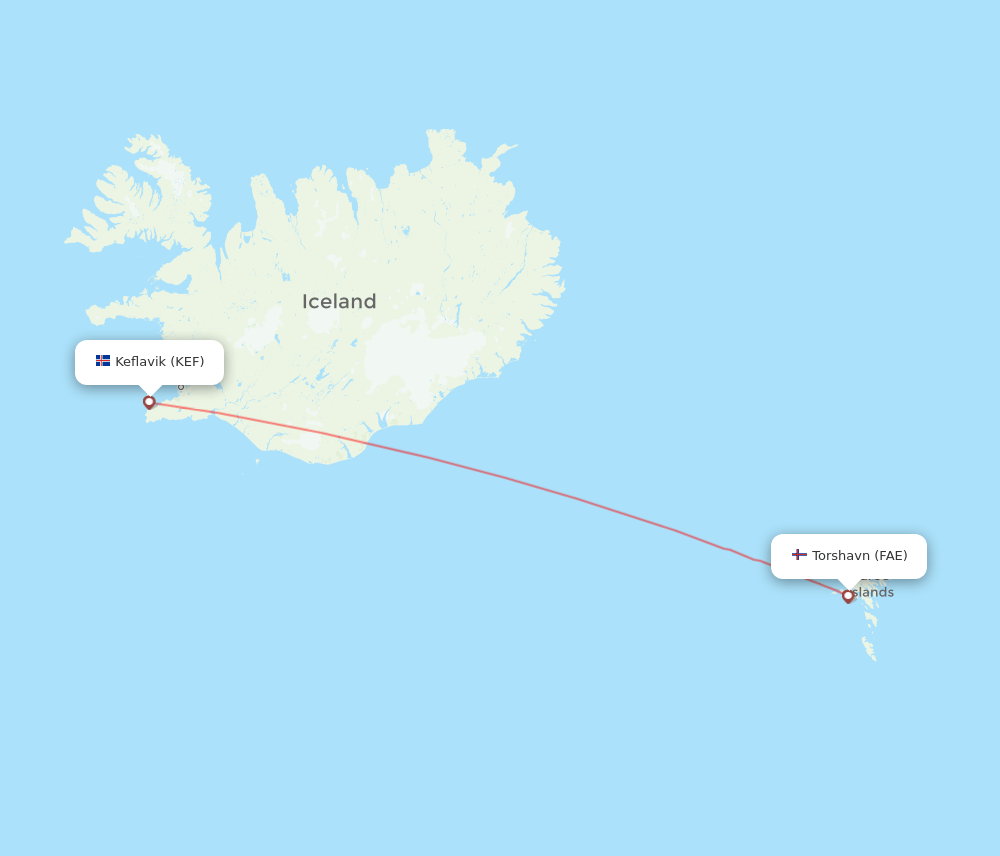 KEF to FAE flights and routes map