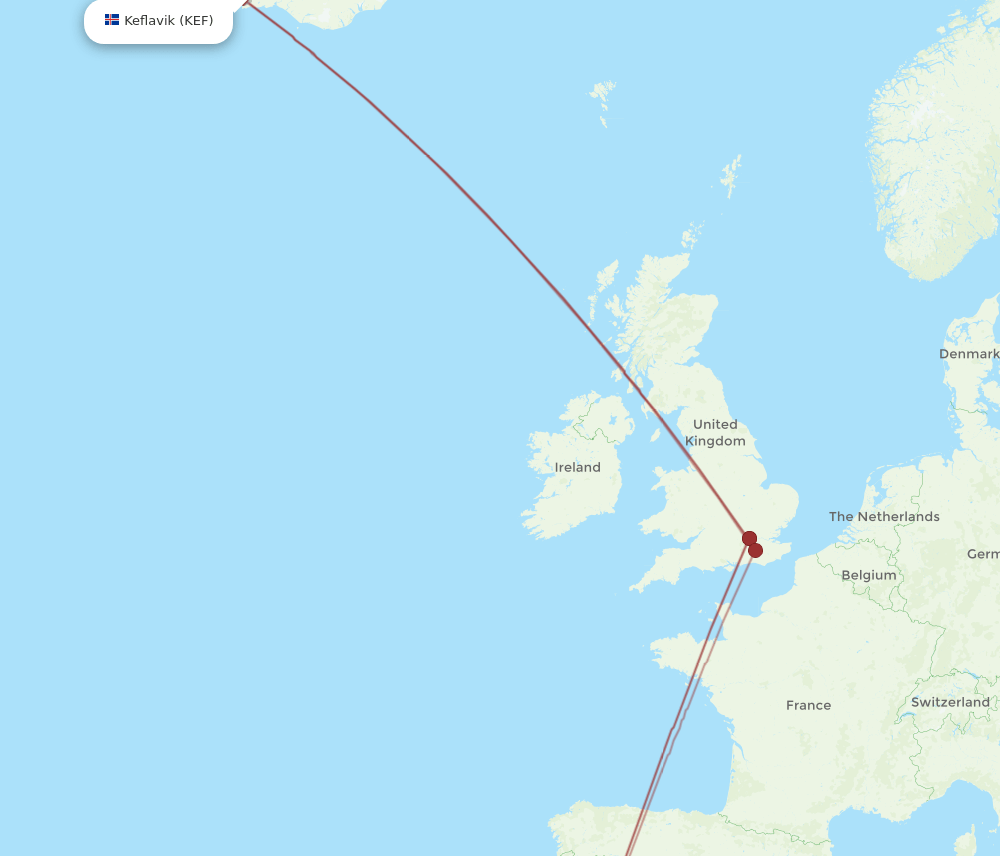 KEF-FAO flight routes